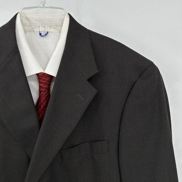 jacket blazer sport coat three button wool micro check brown long 44L - Picture 4 of 10